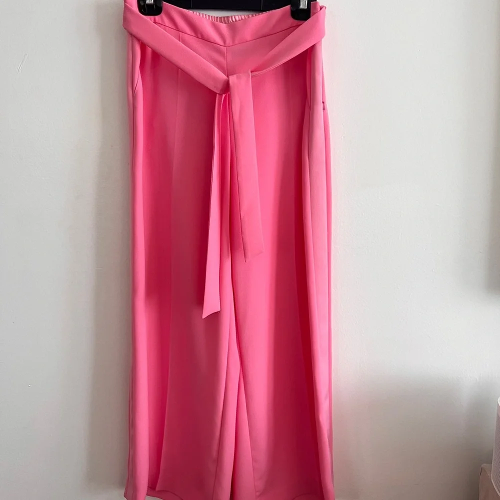 Me + Em Pink Wide Leg Waist Tie Trousers - Picture 4 of 9